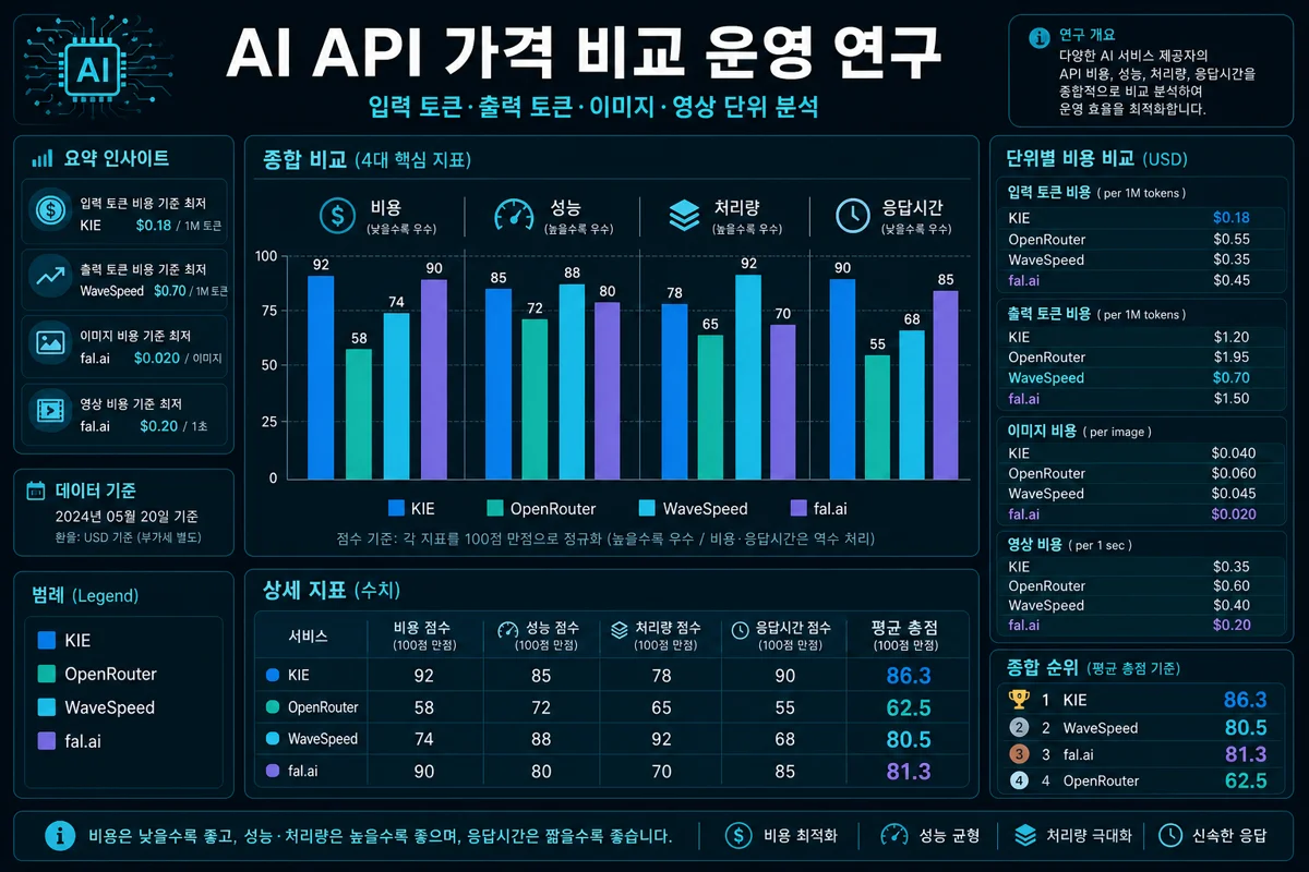 AI API 가격 비교 운영 도구 — KIE, OpenRouter, WaveSpeed, fal.ai