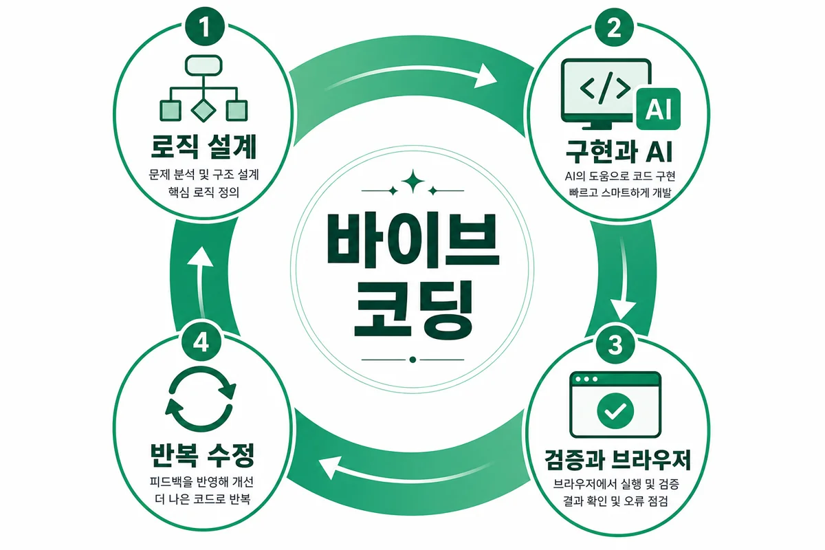 바이브 코딩 루프 — 로직은 사람, 구현은 AI, 검증은 브라우저 반복