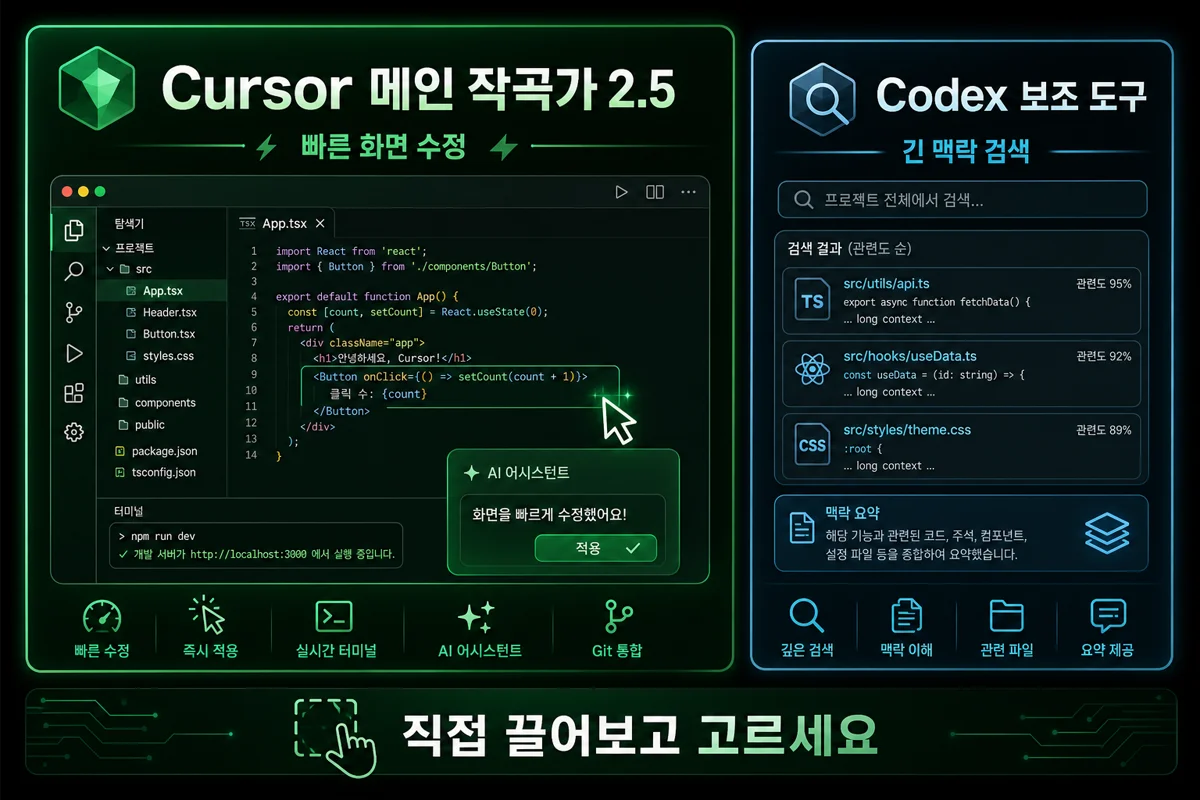 커서 메인 + 코덱스 보조 이중 코딩 스택