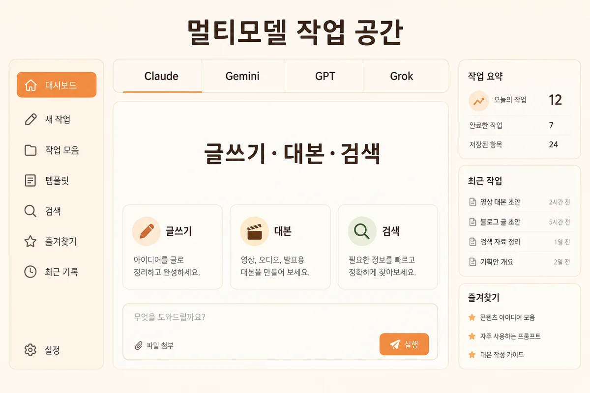 Genspark 멀티모델 작업 공간 — Claude, Gemini, GPT 등 한 화면 비교