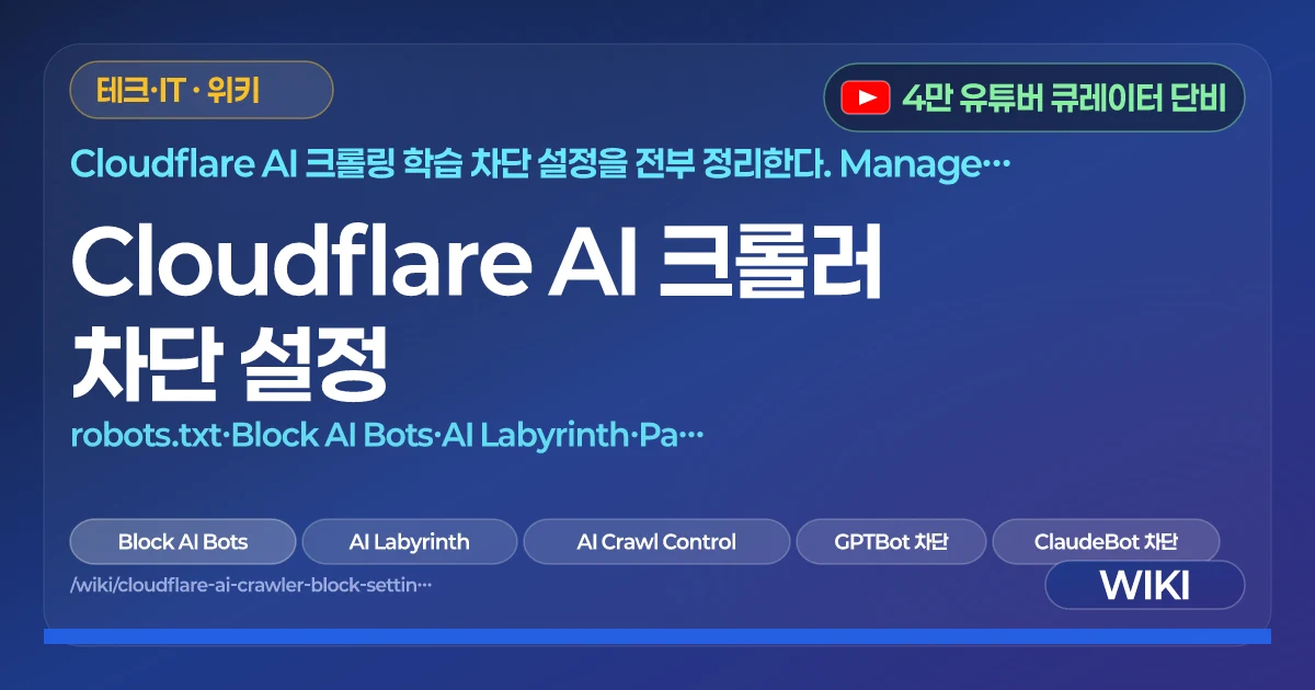 Cloudflare AI 크롤러 차단 설정 | robots.txt·Block AI Bots·AI Labyrinth·Pay Per Crawl 전체 구성법