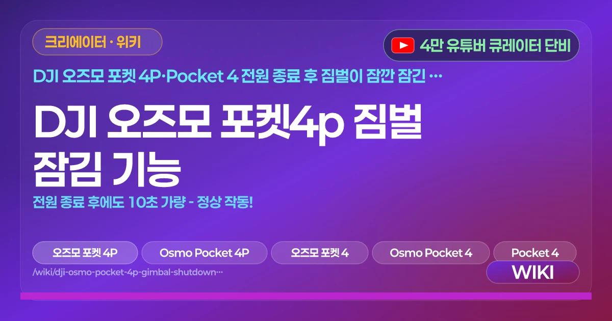 DJI 오즈모 포켓4p 짐벌 잠김 기능 | 전원 종료 후에도 10초 가량 - 정상 작동!