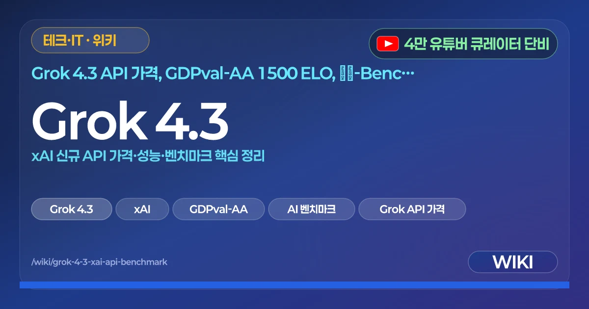 Grok 4.3 | xAI 신규 API 가격·성능·벤치마크 핵심 정리
