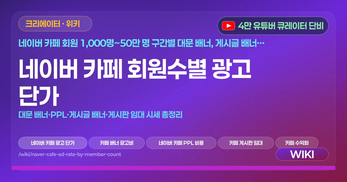 네이버 카페 회원수별 광고 단가 | 대문 배너·PPL·게시글 배너·게시판 임대 시세 총정리