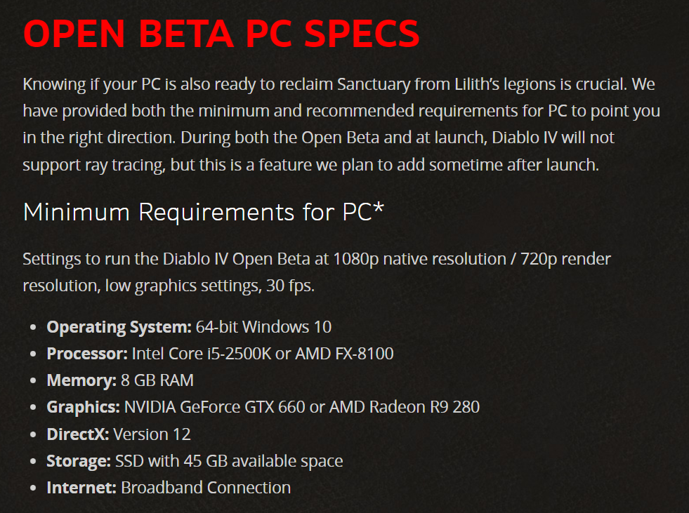 Diablo 4 specs, minimum specs, Recommended Specs - Early Access, When Open Beta? Price and Launch Date - Blizzard Official Information - Characters