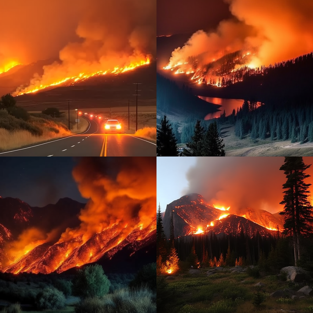 [ 미드저니 산불 ] 산불 장면, 미드저니 버전 5 (산불, 나무, 불폭풍, 산불 후) Midjourney V5